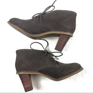 J JILL Brown Suede Leather Laced Heeled Ankle Boots Women’s 9.5